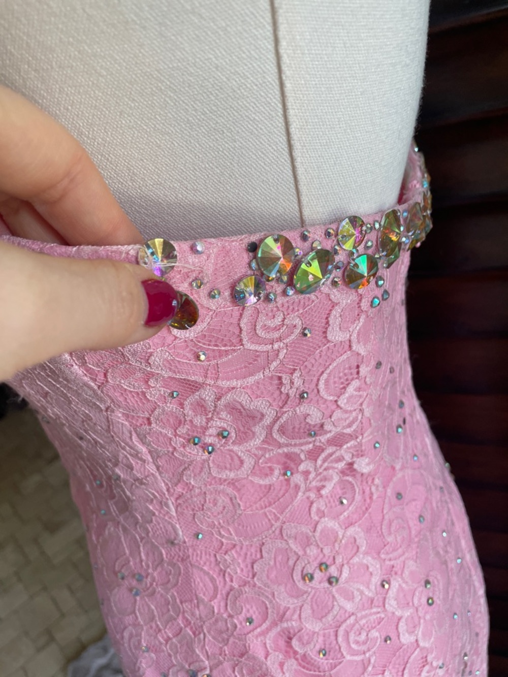 New As Is Strapless Pink Lace Cocktail Dress Embellished Sweetheart Neckline 6 - Picture 7 of 14